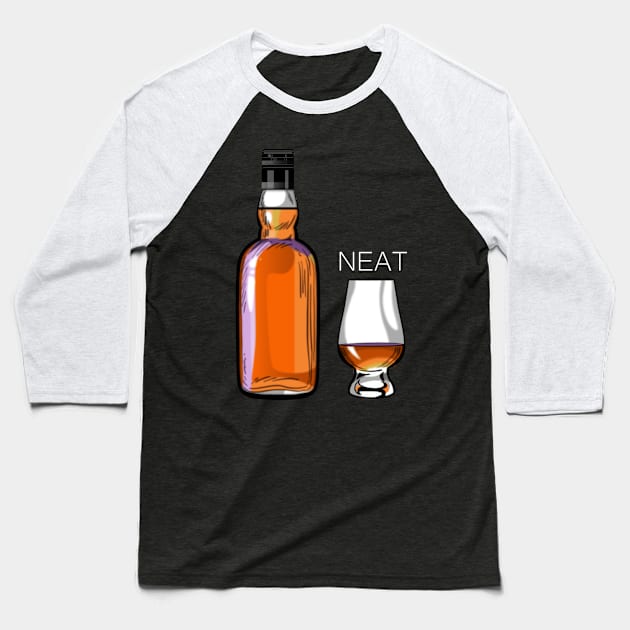 Whiskey Neat Funny Alcohol Drinking Baseball T-Shirt by macdonaldcreativestudios